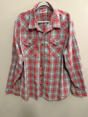 Wrangler Red and Gray Plaid Western Shirt